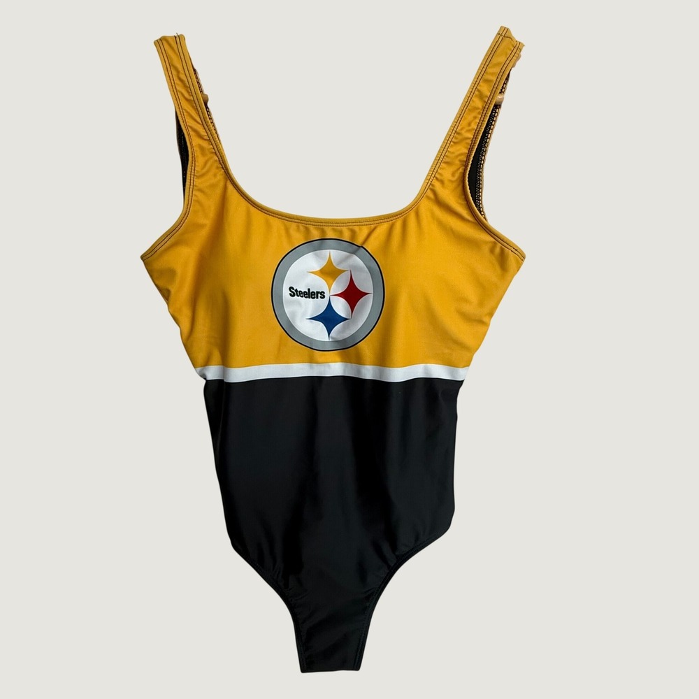 Pittsburgh Steelers Womens L One Piece Swimsuit NFL Team Apparel NWT Black Gold